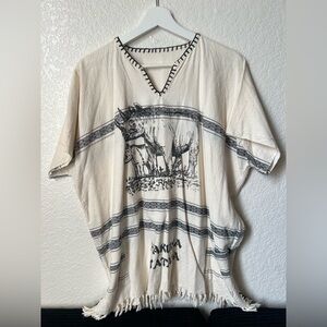 Cream Graphic Rhino Poncho Top